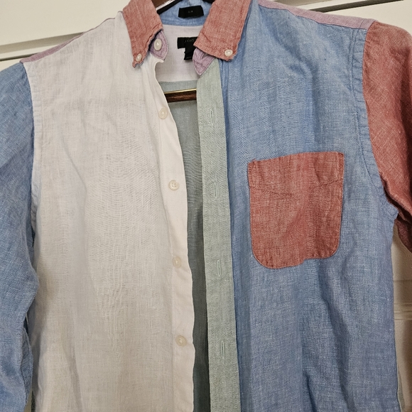 JCrew men's linen button down shirt multicolor patchwork size small - Picture 4 of 7